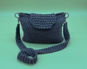 Grey Crochet Bag, Handcrafted Cotton Zipper Bag, Women Shoulder Bag, Travel Bag, Women Knitted Cotton Bag