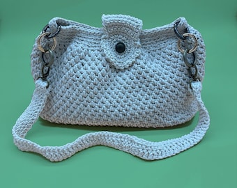 Borsa all'uncinetto beige sostenibile, borsa in cotone artigianale da donna, borsa a tracolla da donna, borsa con cerniera completamente foderata, accessorio da donna in maglia
