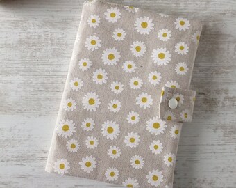 Protège carnet de santé, motif fleurs marguerites sur fond lin, cadeau naissance