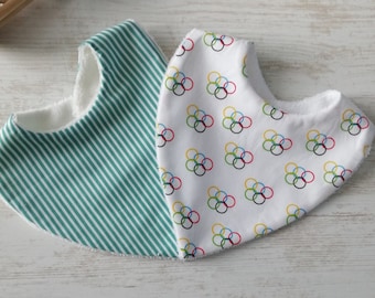 Bavoirs bandana jeux olympiques et rayé vert, cadeau  naissance, vendus à l'unité