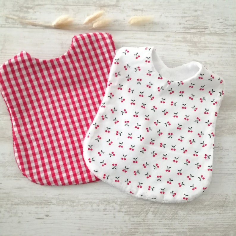 Large bibs 6 months to 3 years in bamboo, red gingham or cherry pattern, sold individually image 1