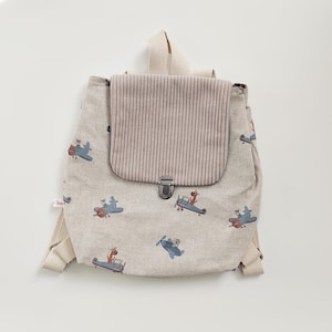 Sac à dos enfant, crèche, nounou, maternelle, velours côtelé et toile de coton  avions, personnalisable