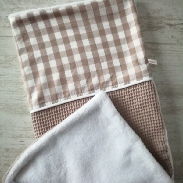 Couverture bébé 70*90 cm, plaid en coton vichy et nid d'abeille blanc ou taupe, envers polaire doudou, cadeau naissance