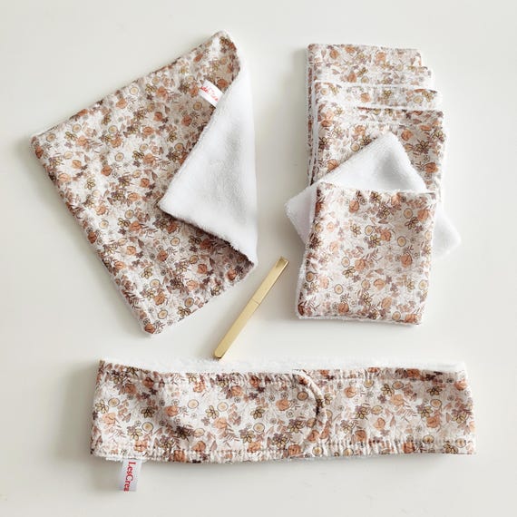 Gesichtsreinigungstuch und Wchentliche Tcher aus Bambus, karamellfarbener  geblmter Baumwolle und Liberty-Beige - Etsy.de