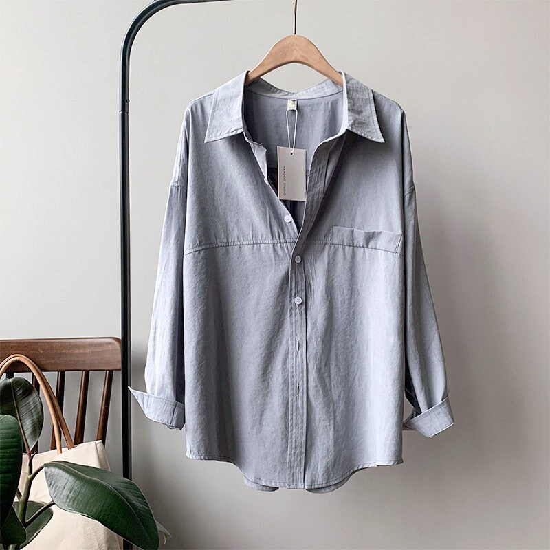 Women Cotton Lapel Shirt Blouse Oversized Button up Long - Etsy UK