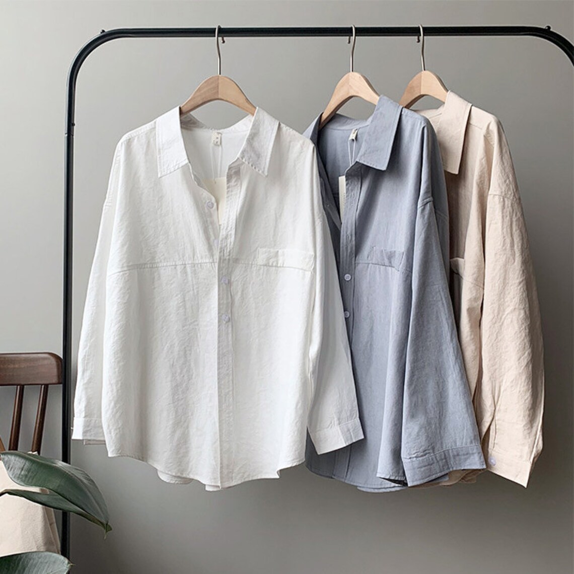 Women Cotton Lapel Shirt Blouse Oversized Button up Long - Etsy UK