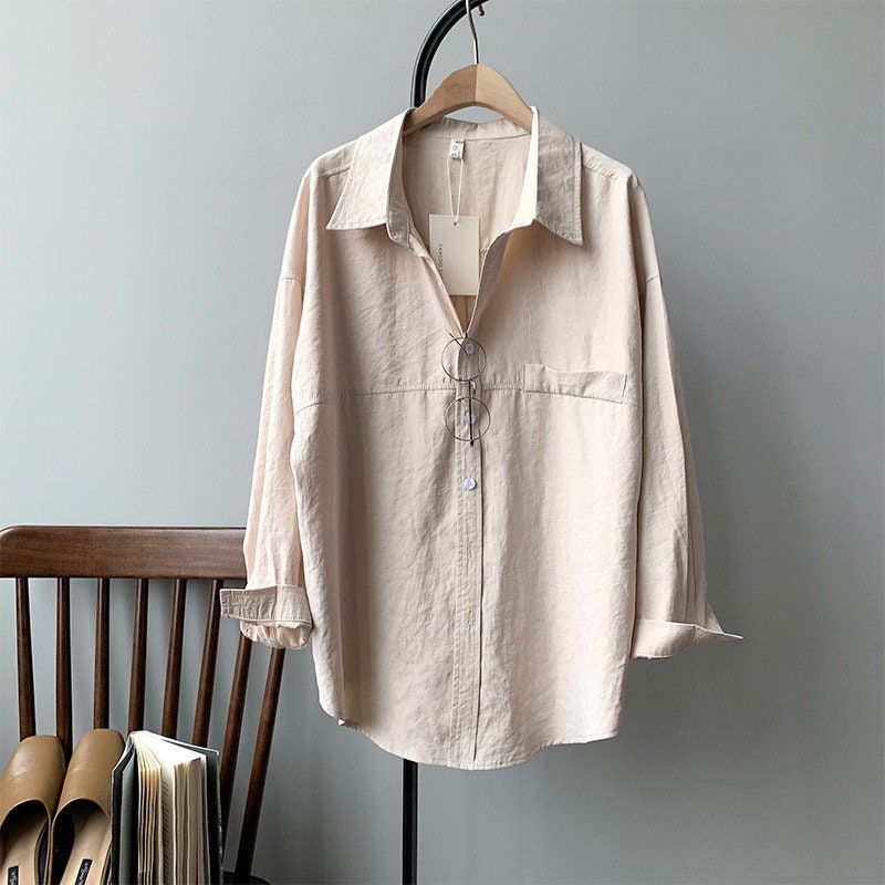 Women Cotton Lapel Shirt Blouse Oversized Button up Long - Etsy UK