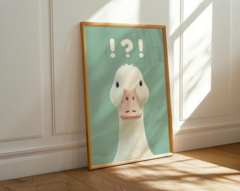 おもしろおかしいガチョウの印刷可能な壁アート、ミニマリスト動物ポスター（デジタルダウンロード）