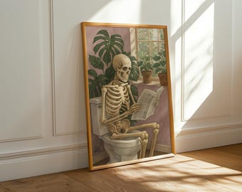 Póster de baño gótico con esqueleto pastel (descarga digital)
