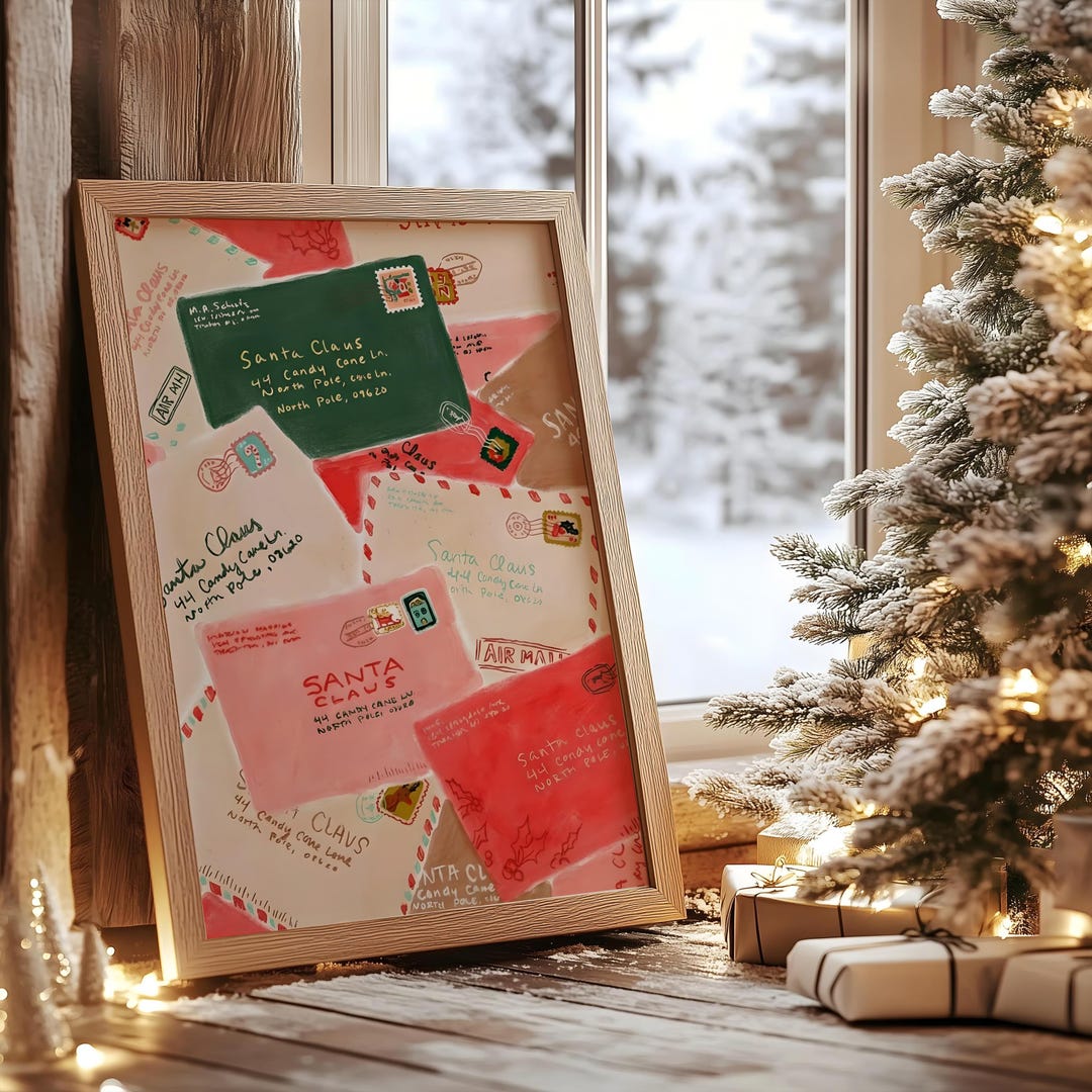 Letters to Santa Wall Art Print, Whimsical Pastel Christmas Decor - Etsy