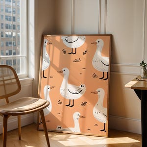 Pôster de parede digital com tema de berçário de ganso bobo e excêntrico, decoração de dormitório, arte para sala de estar, decoração de parede de quarto, decoração artística, pôster de ganso bobo