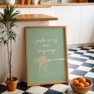 Pasta Is My Love Language Digital Funny Italian summer Kitchen Wall Art, Italian Food Print, Dining Room Decor, Spaghetti Fork Illustration