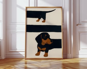 Minimalist Dachshund Art Print, Sausage Dog Wall Decor, Modern Pet Lover Gift