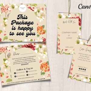 Thank You Card and Hang Tag Canva Template, Thank You Card Business Floral, Hang Tag Floral, neutral beige, Instant download, small business