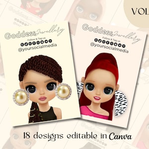Earring Display Card Editable Template, Custom Jewelry Display Card, Earring Tag Canva Template, Female illustration Packaging insert