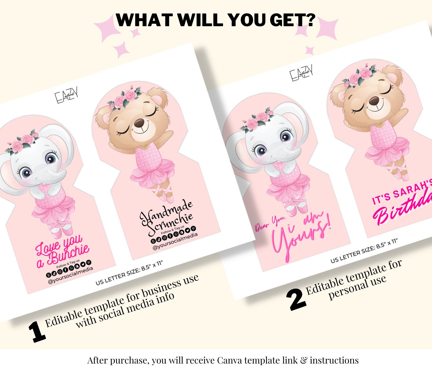 Scrunchie Card Editable Scrunchie Holder Card Template, Scrunchie Tag Card Canva ...