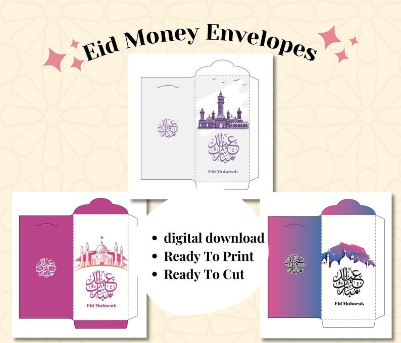 Eid Gift Money Envelope Printable, Eid Mubarak Cash Envelopes, Eidi