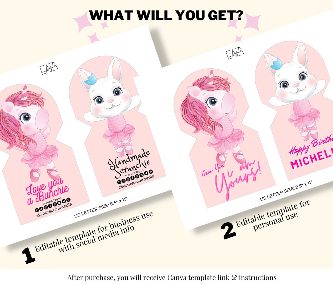 Editable Scrunchie Holder Card Template, Scrunchie Tag Card Canva