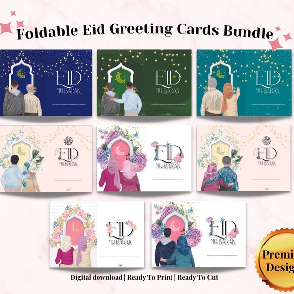 Eid Mubarak Greeting Card Bundle, Eid Card Digital Printable, Family Kids Father Mother Friends, Eidi Invitation Card Pack, Eidee Home Decor