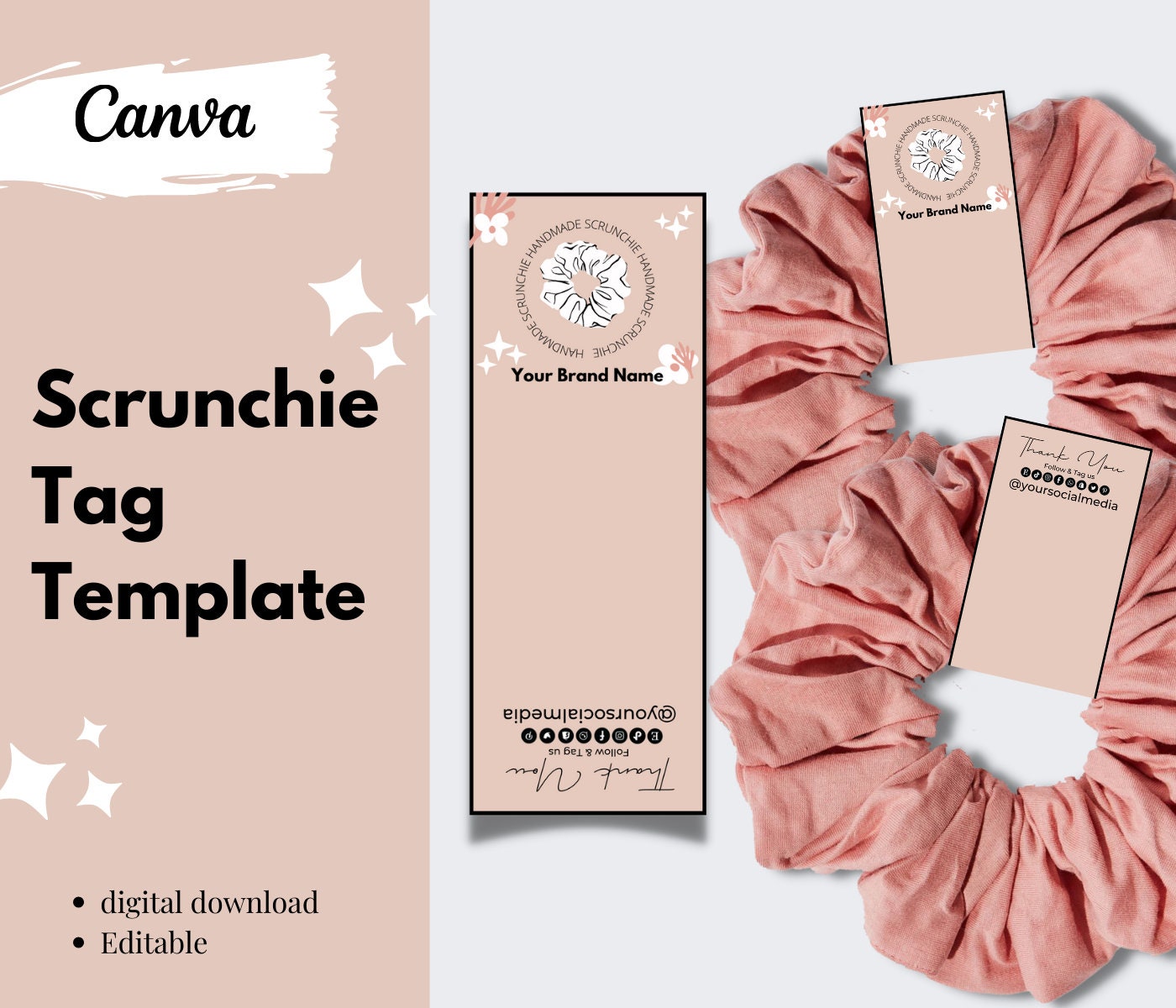 Scrunchie Tag Canva Templates Printable Scrunchie Hang Tags Etsy France