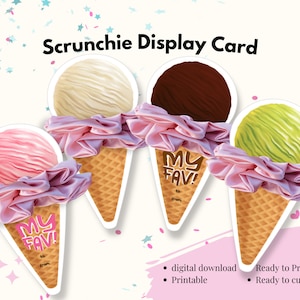 Scrunchie Holder Tag Template, Printable Scrunchie Display Card, Hair Accessories Holder Tag, Birthday Party Favor, Ice Cream Scrunchie Tag