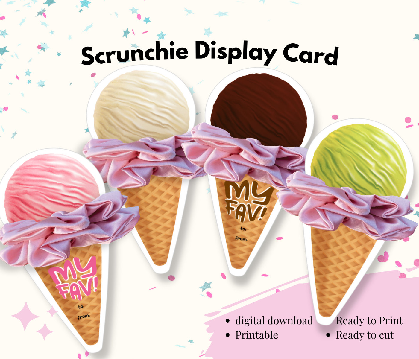 Scrunchie Holder Tag Template, Printable Scrunchie Display Card, Hair