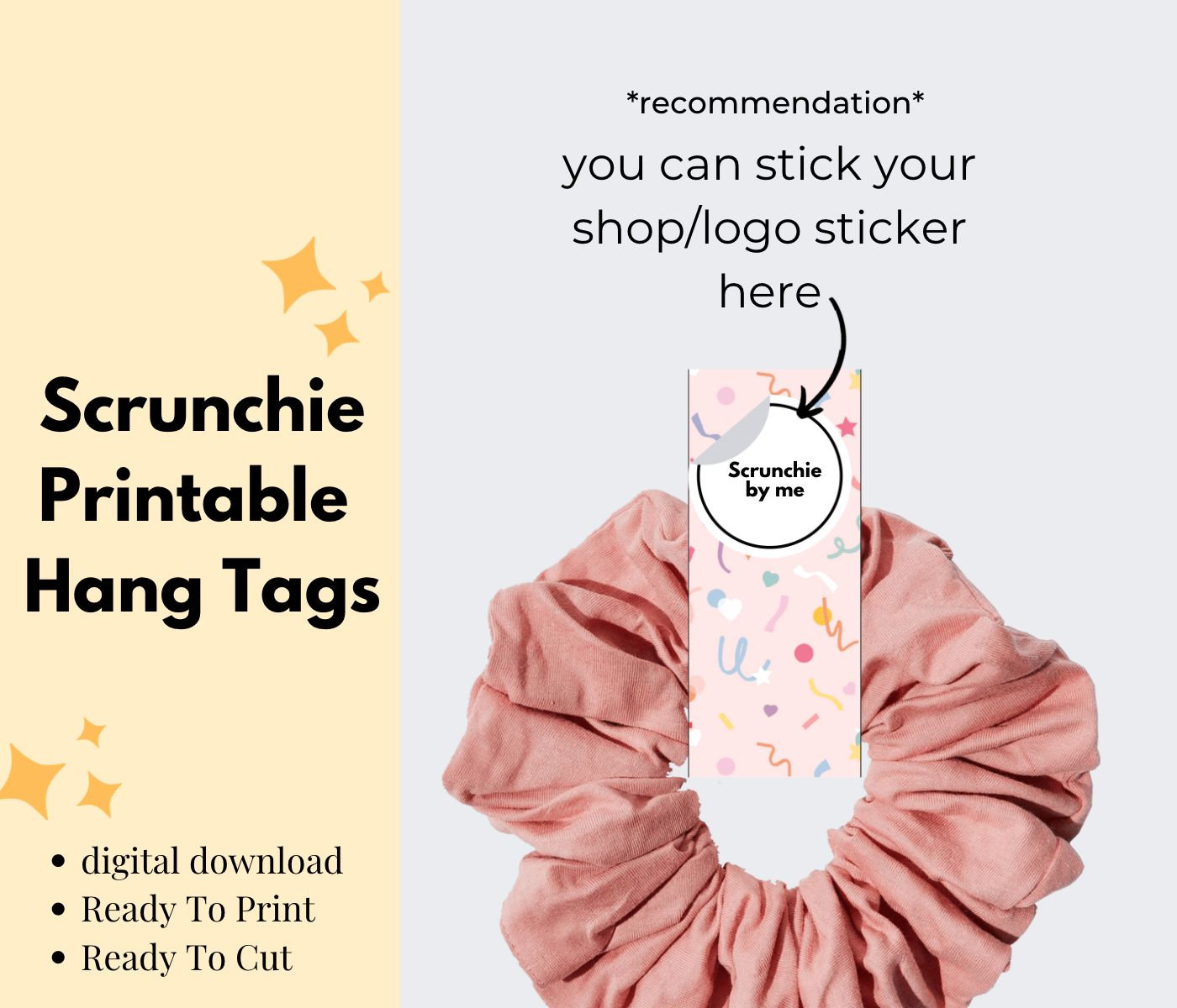 Scrunchie Tag Ready to Print Printable Scrunchie Hang Tags Etsy UK