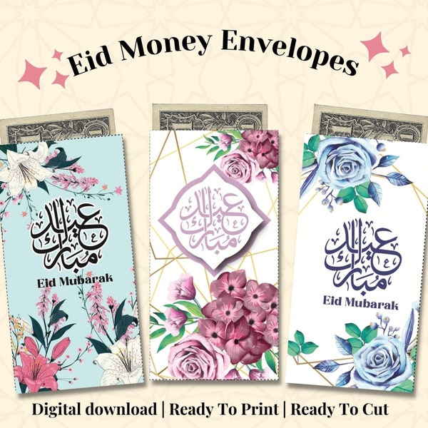 Eid Mubarak Cash Money Envelope Printable, Kids Gift Money Packets, Colourful Floral Envelope for mother, Eid home decor, DIY print Template