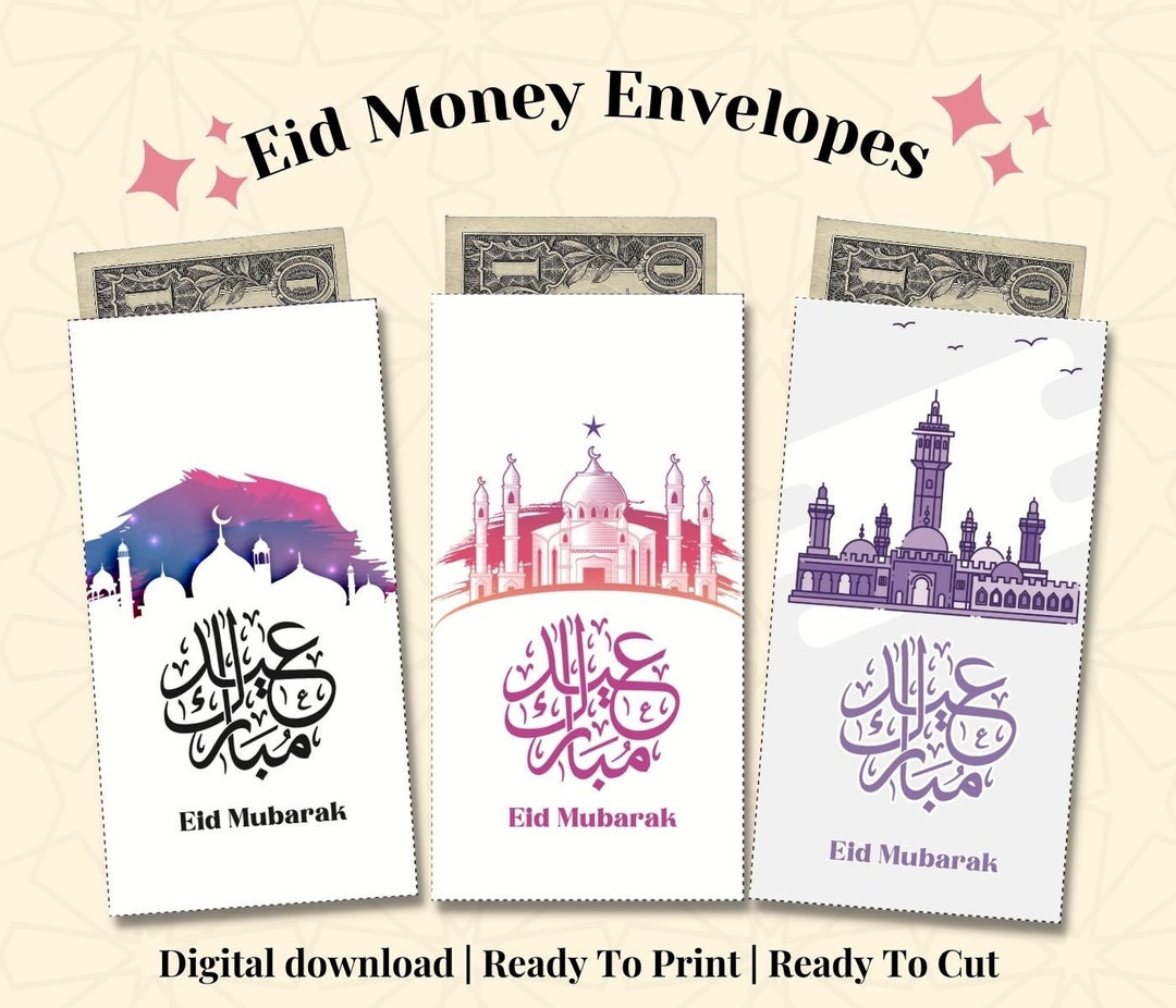 Eid Gift Money Envelope Printable, Eid Mubarak Cash Envelopes, Eidi