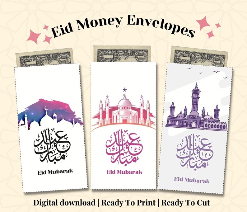 Eid Gift Money Envelope Printable, Eid Mubarak Cash Envelopes, Eidi