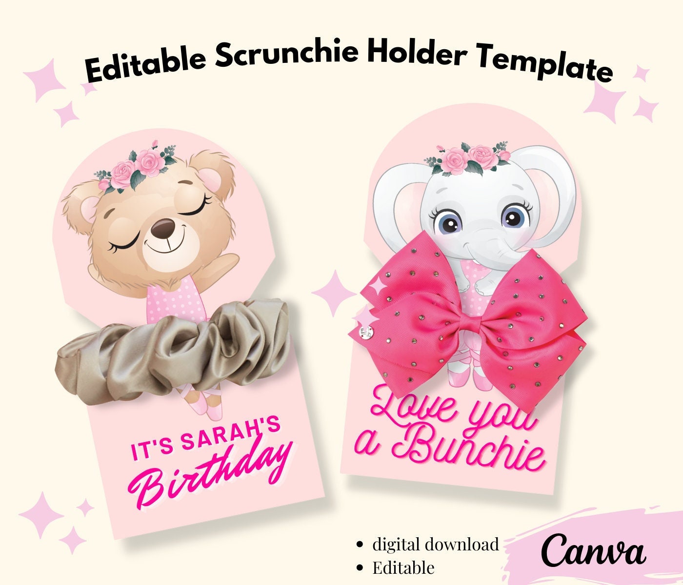 Editable Scrunchie Holder Card Template, Scrunchie Tag Card Canva
