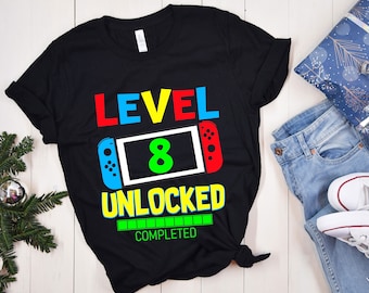 Level 8 Unlocked Birthday SVG, 8th Birthday Boy Gamer Svg, 8th Birthday Shirt, Unlocked svg, 8 Years Old, Video Games Png Dxf, Cricut
