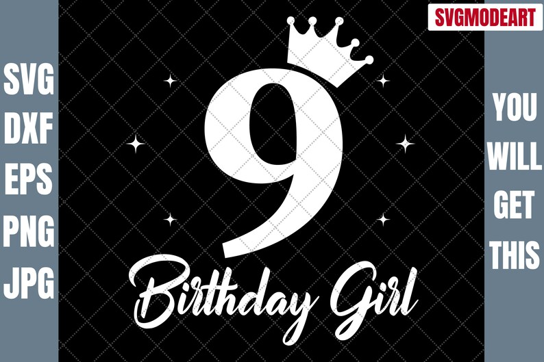 9th Birthday Girl Crown SVG: Shirt Cutting File (digital Download) - Etsy