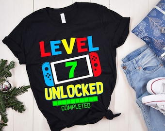 Level 7 Unlocked Birthday SVG, 7th Birthday Boy Gamer Svg, 7th Birthday Shirt, Unlocked svg, 7 Years Old, Video Games Png Dxf, Cricut