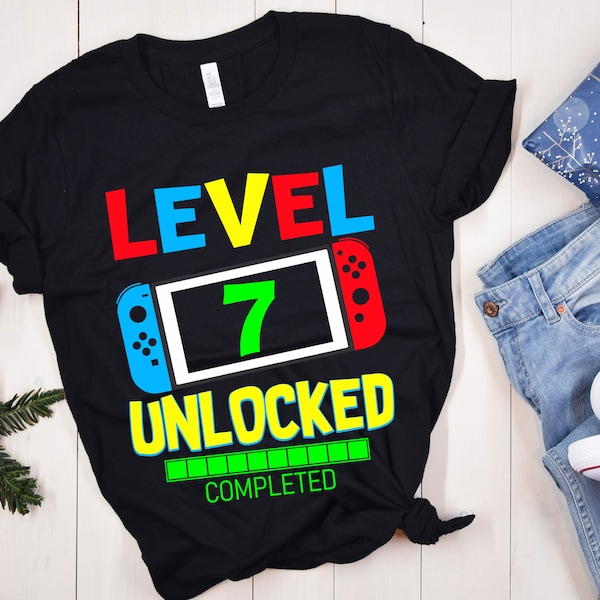 Level 7 Unlocked Birthday SVG, 7th Birthday Boy Gamer Svg, 7th Birthday Shirt, Unlocked svg, 7 Years Old, Video Games Png Dxf, Cricut