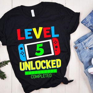 Level 5 Unlocked Birthday SVG, 5th Birthday Boy Gamer Svg, 5th Birthday Shirt, Unlocked svg, 5 Jahre alt, Videospiele Png Dxf, Cricut