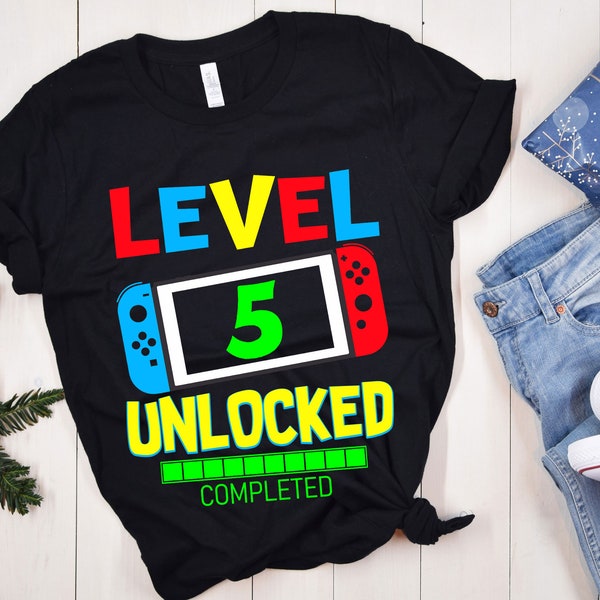 Level 5 Unlocked Birthday SVG, 5th Birthday Boy Gamer Svg, 5th Birthday Shirt, Unlocked svg, 5 Years Old, Video Games Png Dxf, Cricut