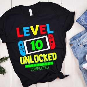 Level 10 Entriegeltes GeburtstagsSVG, 10. Geburtstag Junge Gamer Svg, 10. Geburtstagsshirt, Freigeschaltetes SVG, 10 Jahre alt, Videospiele Png Dxf, Cricut
