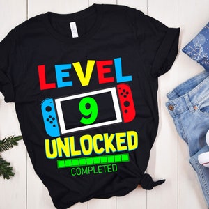 Level 9 Unlocked Birthday SVG, 9th Birthday Boy Gamer Svg, 9th Birthday Shirt, Unlocked svg, 9 Jahre alt, Videospiele Png Dxf, Cricut