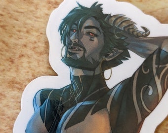 Water Resistant Vinyl Sticker II 4" Lewd Risky Pin Up Male Demon Devil Tiefling