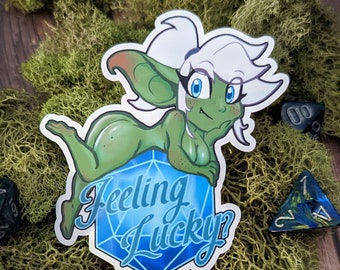D20 Dice Pin-Up Goblin Sticker: 3" Glossy Vinyl, Water Resistant