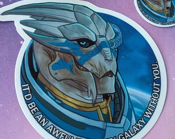 Garrus Vakarian Romance Space Boyfriend Husbando  Mass Effect ll 3" Water Resistant Vinyl Sticker