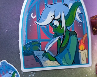 Lofi Goblin Wizard Vinyl Sticker: Cute Frog, Water Resistant 4"