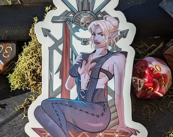 Drow Elf Pin Up Sexy Bg3 DnD II Water Resistant Vinyl Sticker 4"