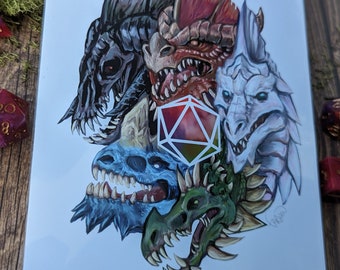 DnD Tiamat Dragon Mini Print ll 5"x7" ll