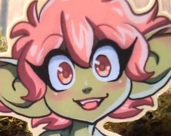 NSFW Pin Up Risl Goblin Waifu ll 3" Water Resistant Glossy Vinyl
