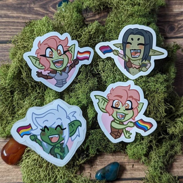 Cute LGBTQ+ Goblin Pride Flag I 2" Water Resistant Stickers