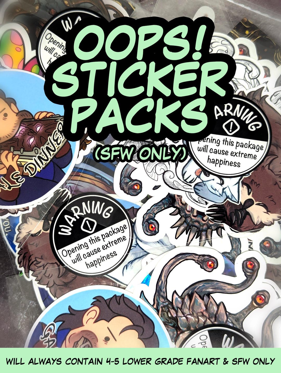 OOPS! Fanart Sticker Pack L B Grade Discounted Mixed 4-5 Vinyl Stickers ...