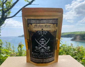 Roast & Ground Coffee PIRATE BREW Cornish Celtic Coffee 100g, 200g, 250g, 500g (The Sunken Barrel)