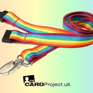 Rainbow lanyard with metal lobster clip made from recycled fabric, 15mm